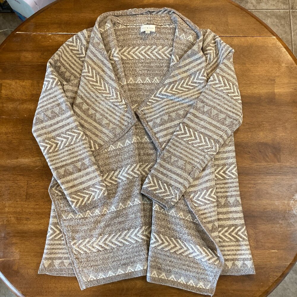 Lucky Brand Ladies Open Front Waterfall Cardigan Earth Toned Size Large EUC